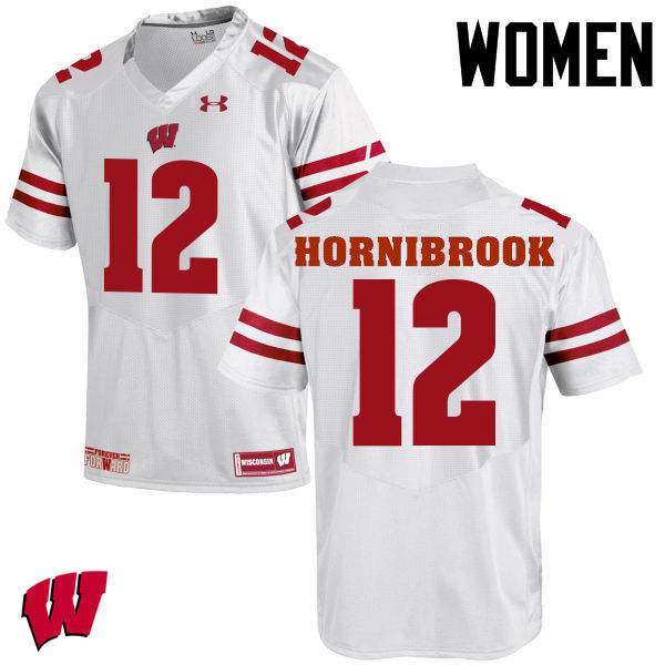 Women Wisconsin Badgers #12 Alex Hornibrook College Football Jerseys-White - Click Image to Close